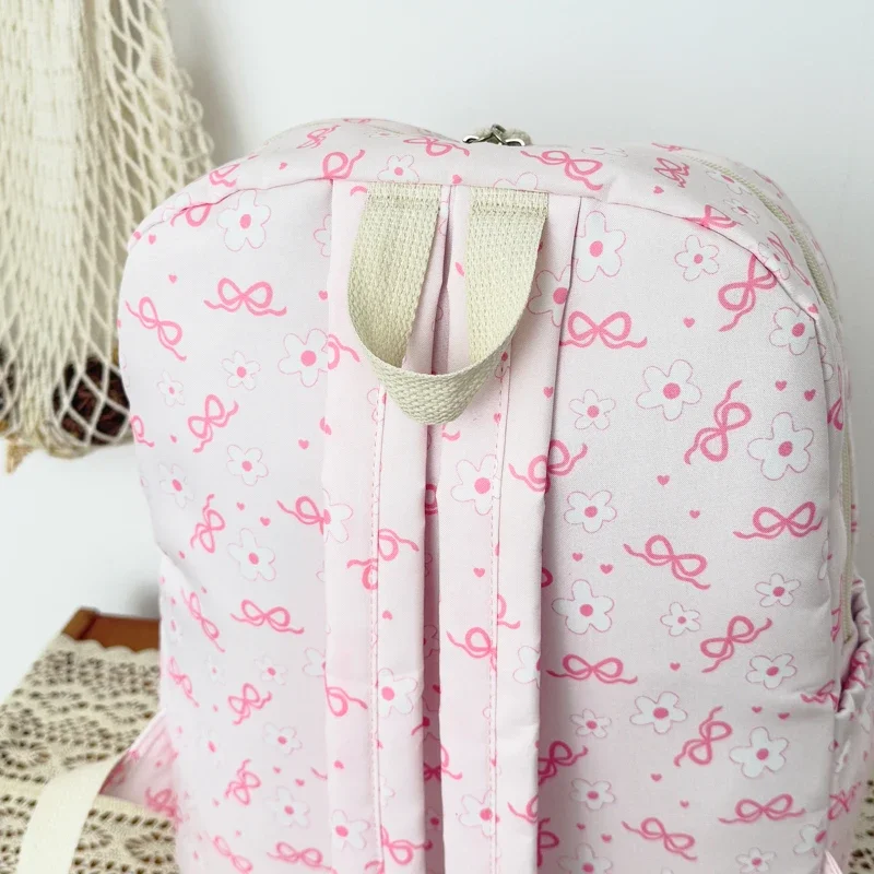 Hochwertiges, ästhetisches Rucksack-Set mit Blumenmuster, dreiteilig, aus leichtem Nylon, großes Fassungsvermögen, Mädchenrucksack, Campus-Studentenrucksack – Detail 8