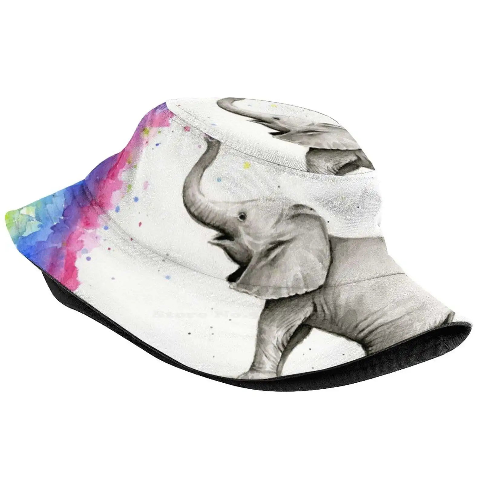 Baby Elephant Spraying Rainbow Unisex Summer Outdoor Sunscreen Hat Cap Baby Animal Elephant Painting Elephant Illustration