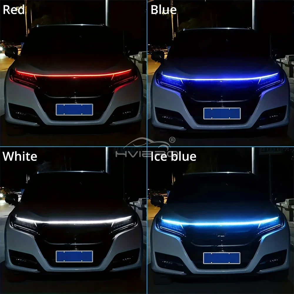 Lampu LED mobil 59in 12V Hood Lamping mulai pemindaian Universal fleksibel Auto dekoratif atmosfer dinamis aksesoris bohlam
