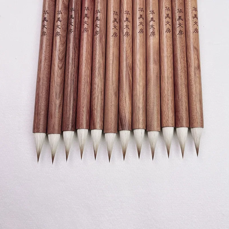 5 Pcs Wood Calligraphy Brush Pens Weasel Wool Mix Hair Regular Medium Script Writing Brush Classical Jiju Zhongkai Chinese Pen