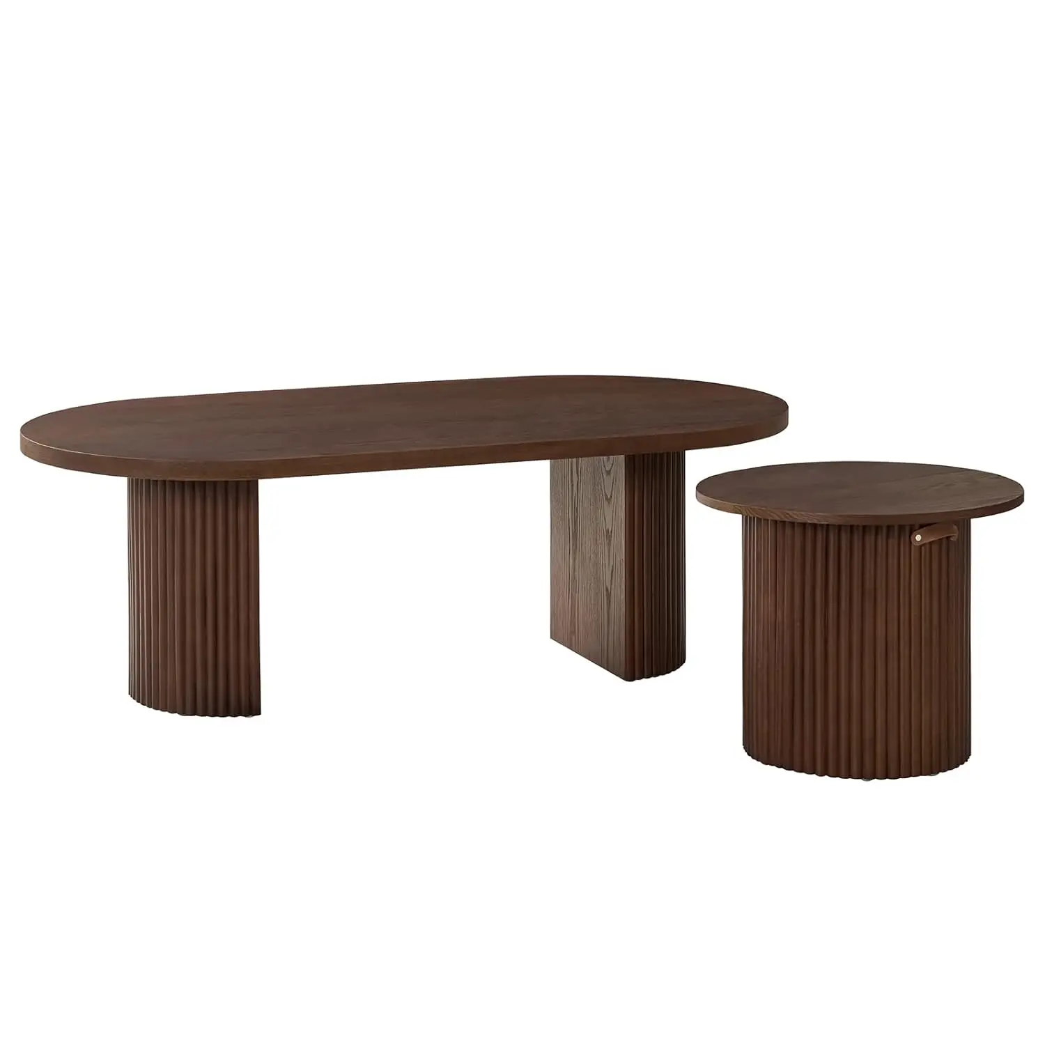 

53" Convertible Oval Coffee Table with Fluted Solid Wood Base, Wooden Center Table with Detachable Legs, Modern, Customized
