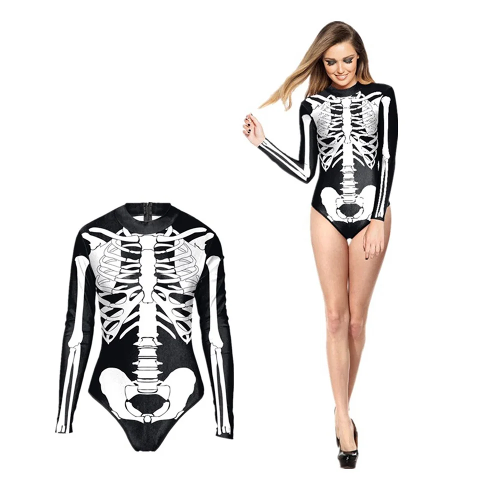 

Halloween Woman Swimsuit Long Sleeve One Piece Size M for Party Cosplay Masquerade Prom Cruise