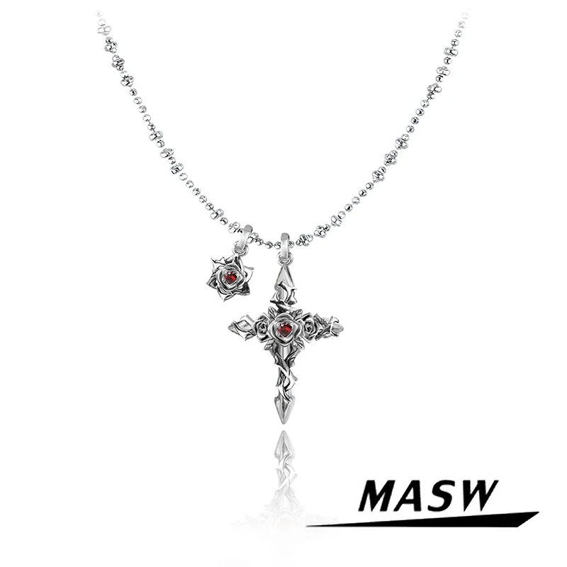 

MASW Original Design Popular Style One Layer Cool Metal Cross Pendant Necklace For Women Girl Gift Modern Jewelry 2024 New