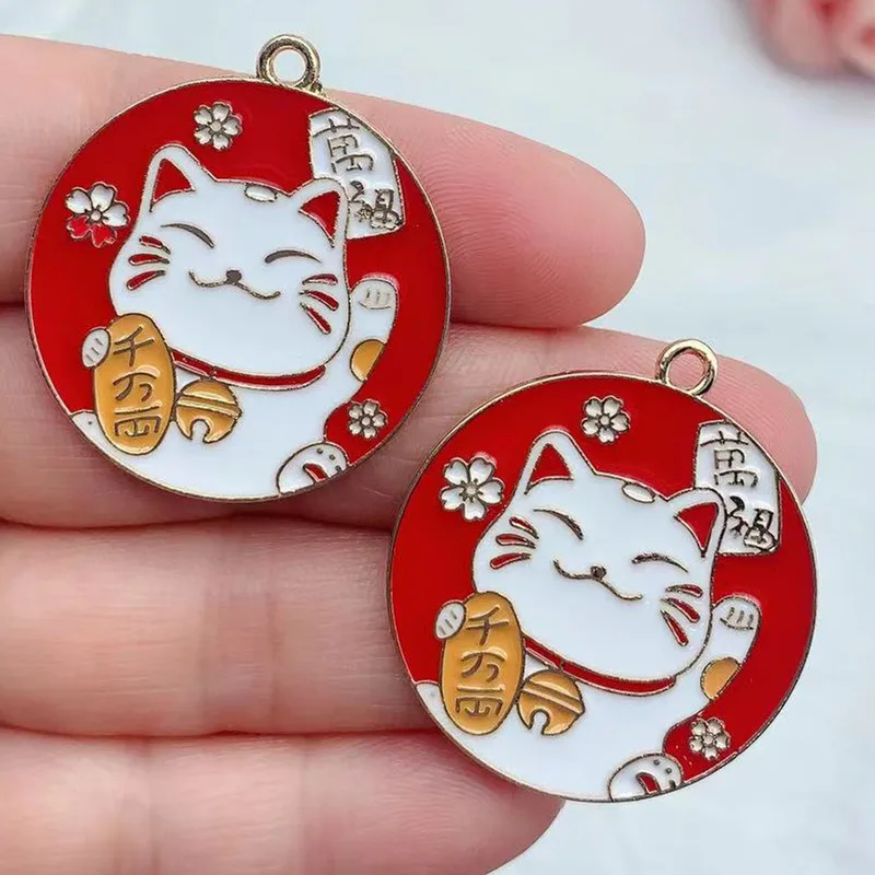 10pcs Cute Lucky Cat Alloy Pendant DIY Designer Drip Oil Jewelry Accessory for Earring Keychain Necklace Bracelet Enamel Charms