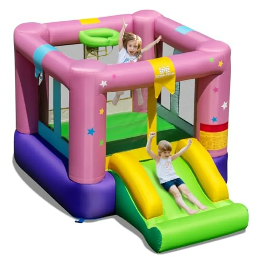 

Inflatable Bounce House for 3-12 Indoor Outdoor with Jumping Area Slide Basketball Game Toddler Bounce House with Slide for Boy