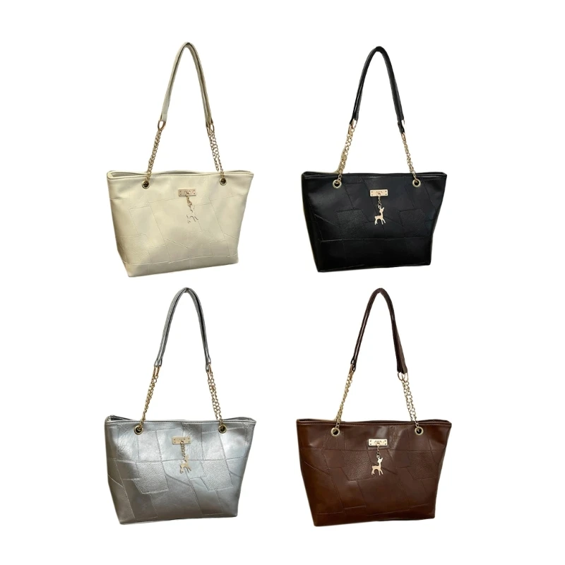 Crossbodytas met grote capaciteit voor dames, PU-leer, metalen hanger, schoudertas, verstelbare kettingriem, onderarmhandtas