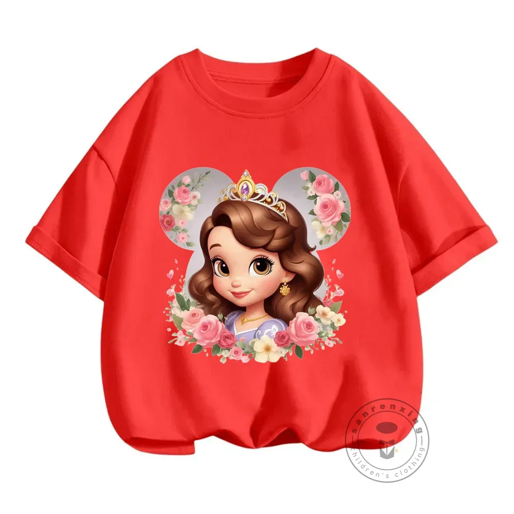 Princess Sofia the First Clothing Round Neck Short Sleeved T-shirt Boys and Girls Street Fashion Cute Top Summer Childrens Top