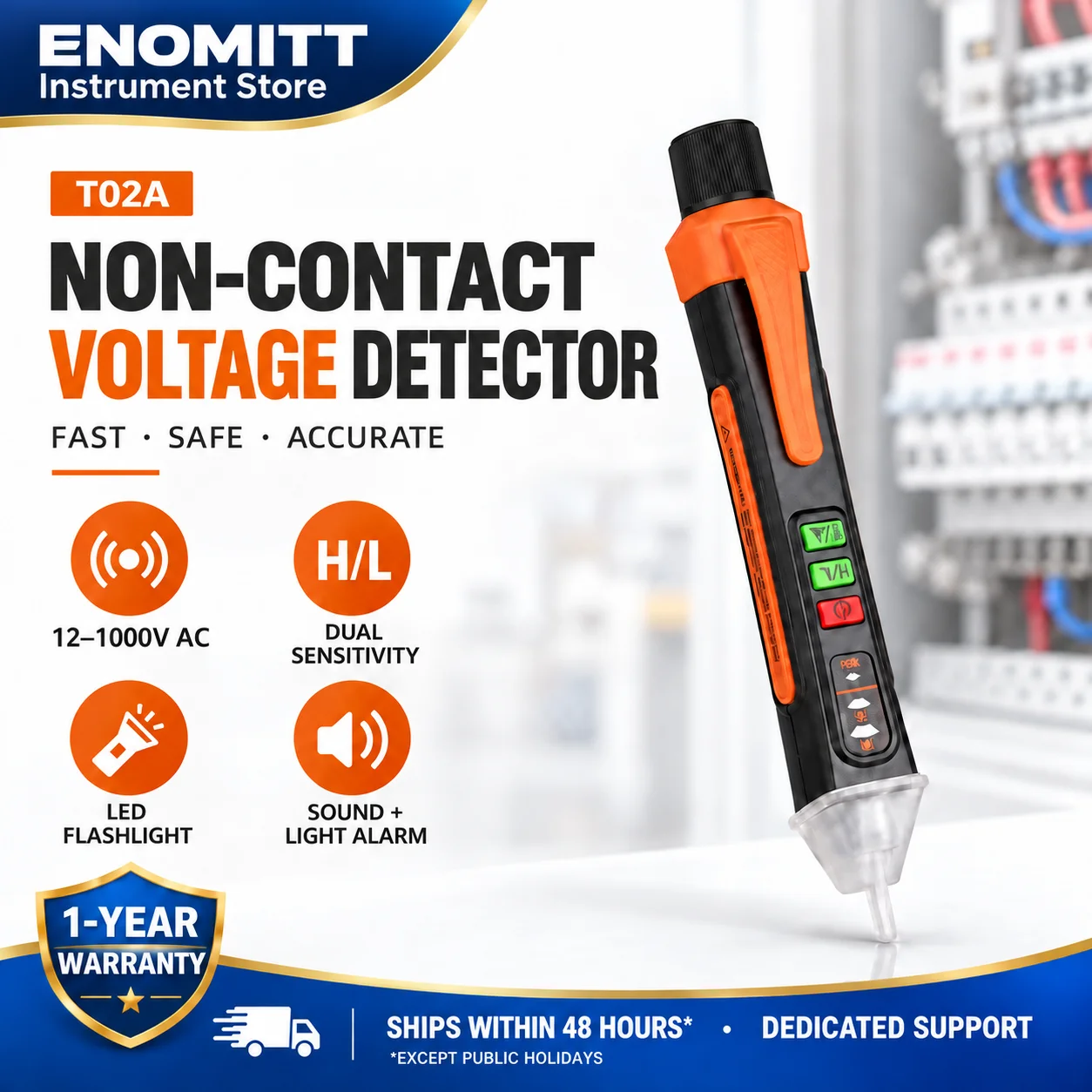 Non-Contact Voltage Tester Pen 12V-1000V AC/DC, Infrared Pointing LED Flashlight, ABS Shell Electrical Maintenance Tool