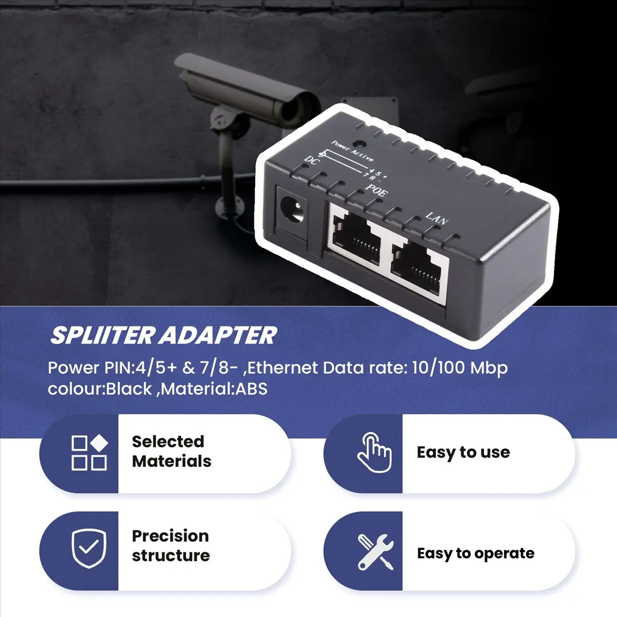 【over Ethernet Splitter Device】 Poe Splitter Poe Injector Rj45 Dc 5.5Mm x 2.1Mm Input Passive Poe Injector Splitter Adapter Conn