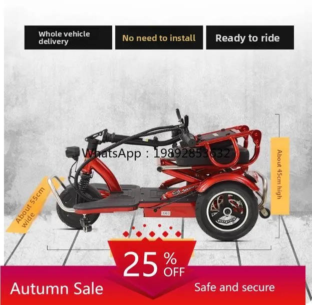 

Elderly Electric Tricycle New Model Foldable Lightweight Anti-Tip Unisex Leisure Battery Bike