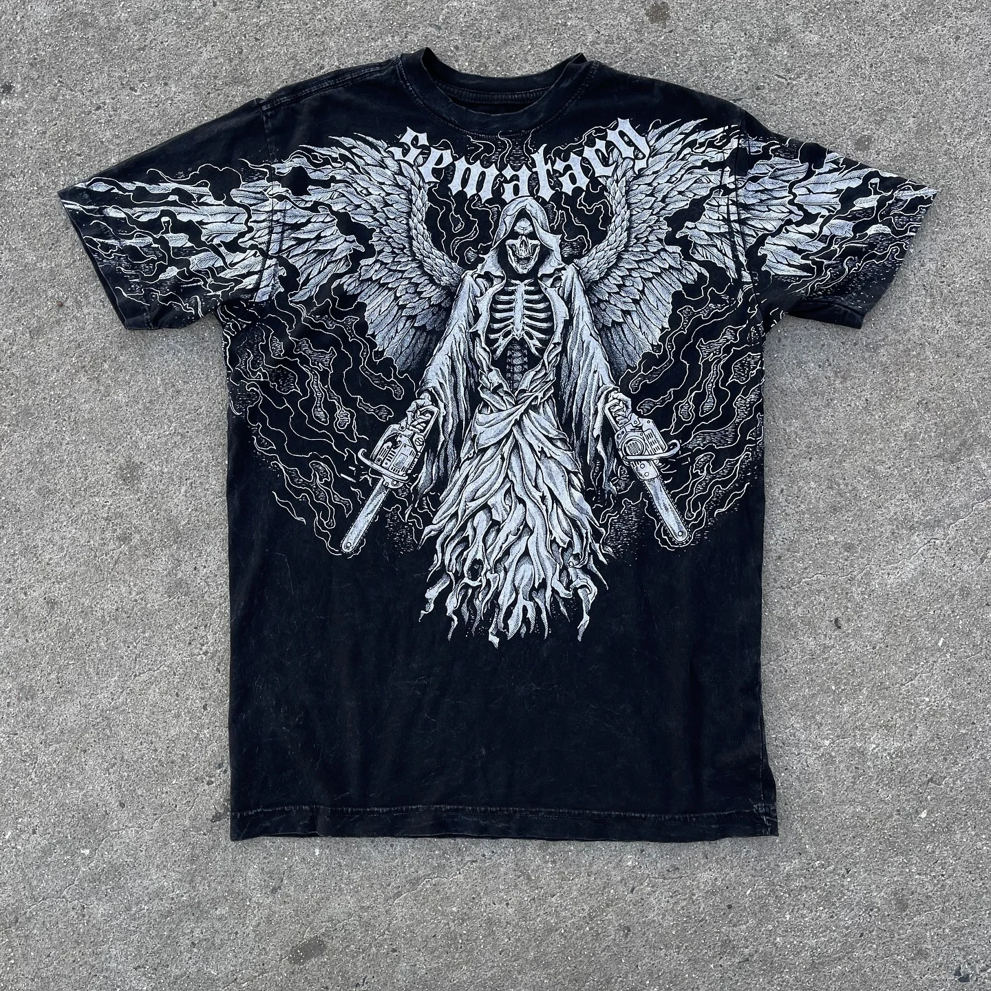 Graffiti Gothic Style T-Shirt Mens American Vintage Multi-element High Street Oversized Cotton Unisex Summer Streetwear Tops