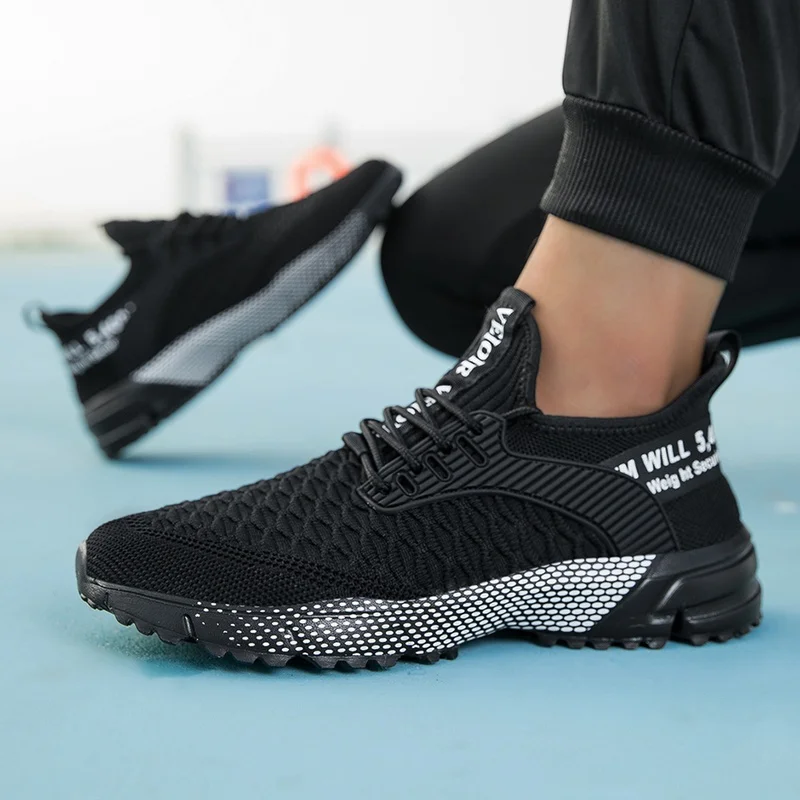Unisex Running Shoes Spring Summer Breathable Knit 3D Ribbed Texture Shock Absorbing Thick Sole Slip On Casual Sneakers