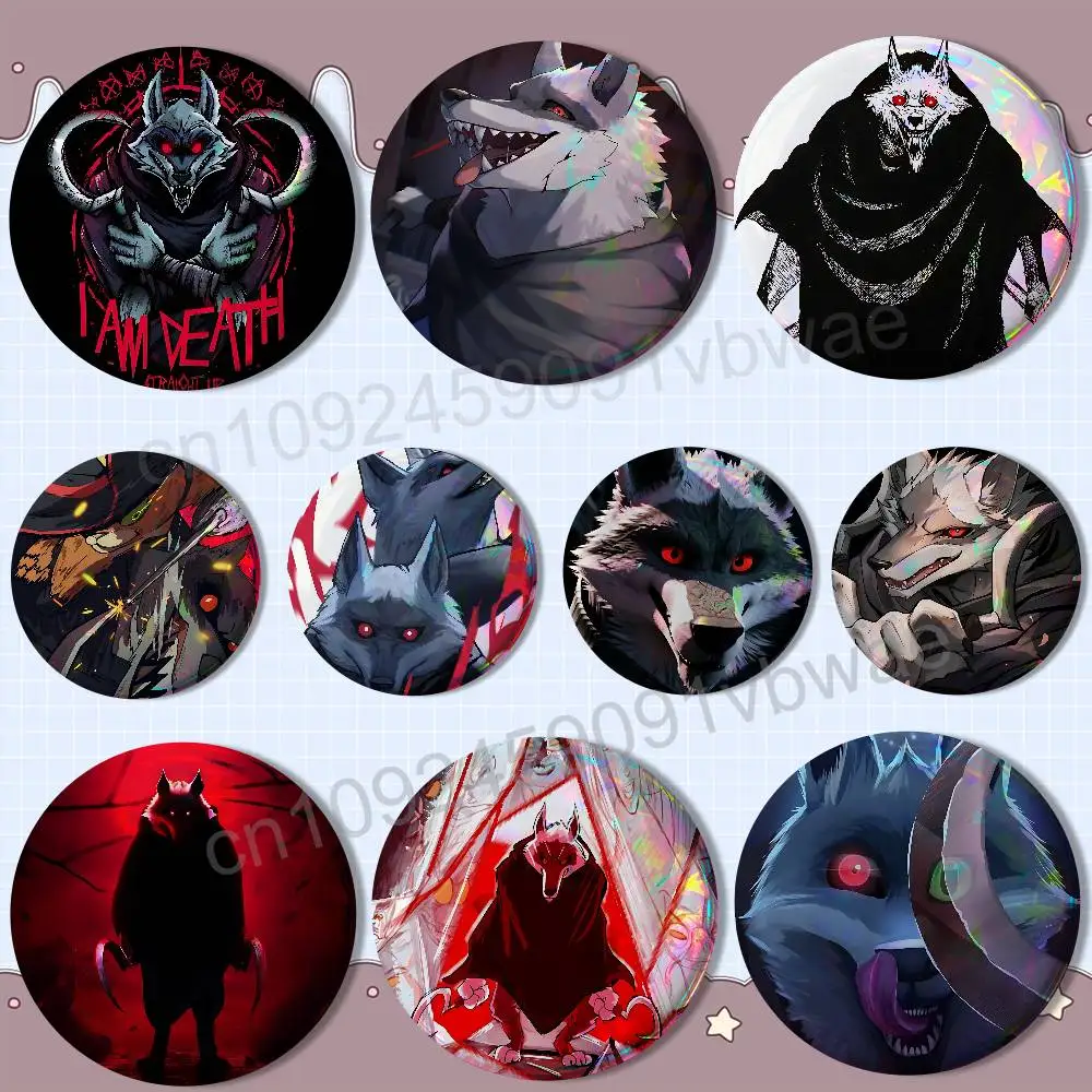 

Death The Big Bad Wolf Puss in Boots Badges On Backpack Jacket Cartoon Round Brooches Acrylic Button Pins Collection Gifts