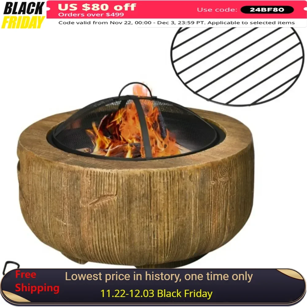 

Outdoor Fire Pit Stylish stump-like design - Side handles to make it portable - A lid that stops sparks from flying out Fire Pit