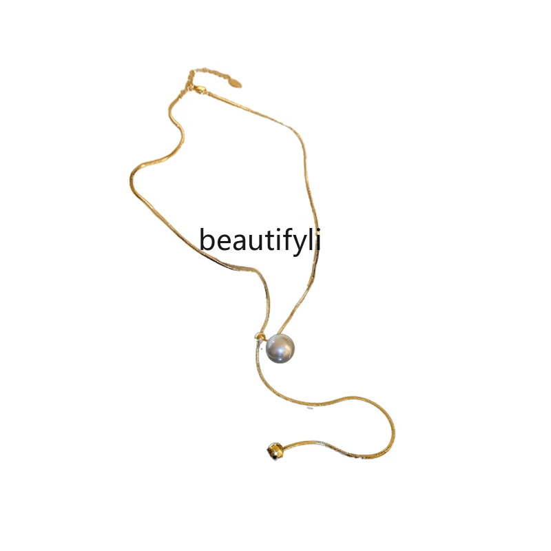 

Pearl necklace women's new popular long adjustable light luxury niche high-end accessories collarbone chain