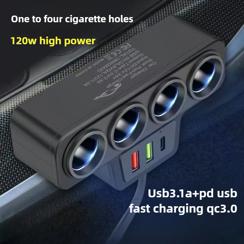 

120W Car Phone Charger Cigarette Lighter Adapter PD 3.1A QC3.0 Multi Ports Quick Charge USB Charging Socket Splitter Plug