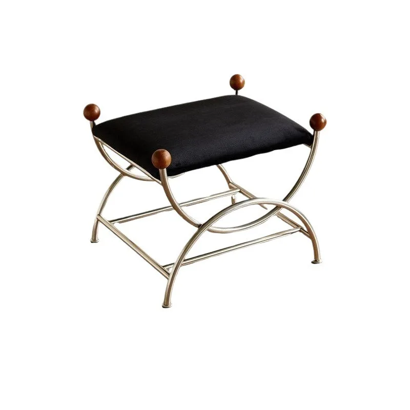 French retro door shoe changing stool, metal soft bag pedal small sofa stool, dressing stool small apartment stool