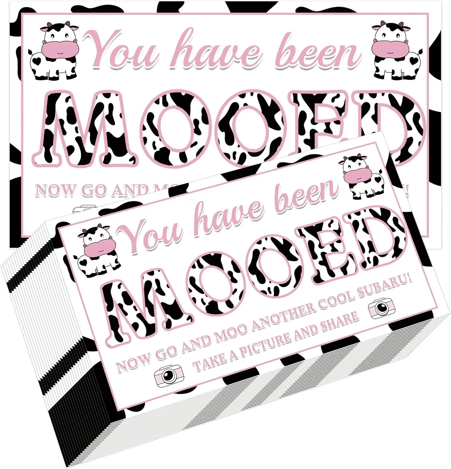 50 Pcs Moo Moo Cards You Have Been Moo ed Card Tags - 2 X 3.5 Inch Pink Cow Moo Moo Card Cute Cow Printed Note Cards