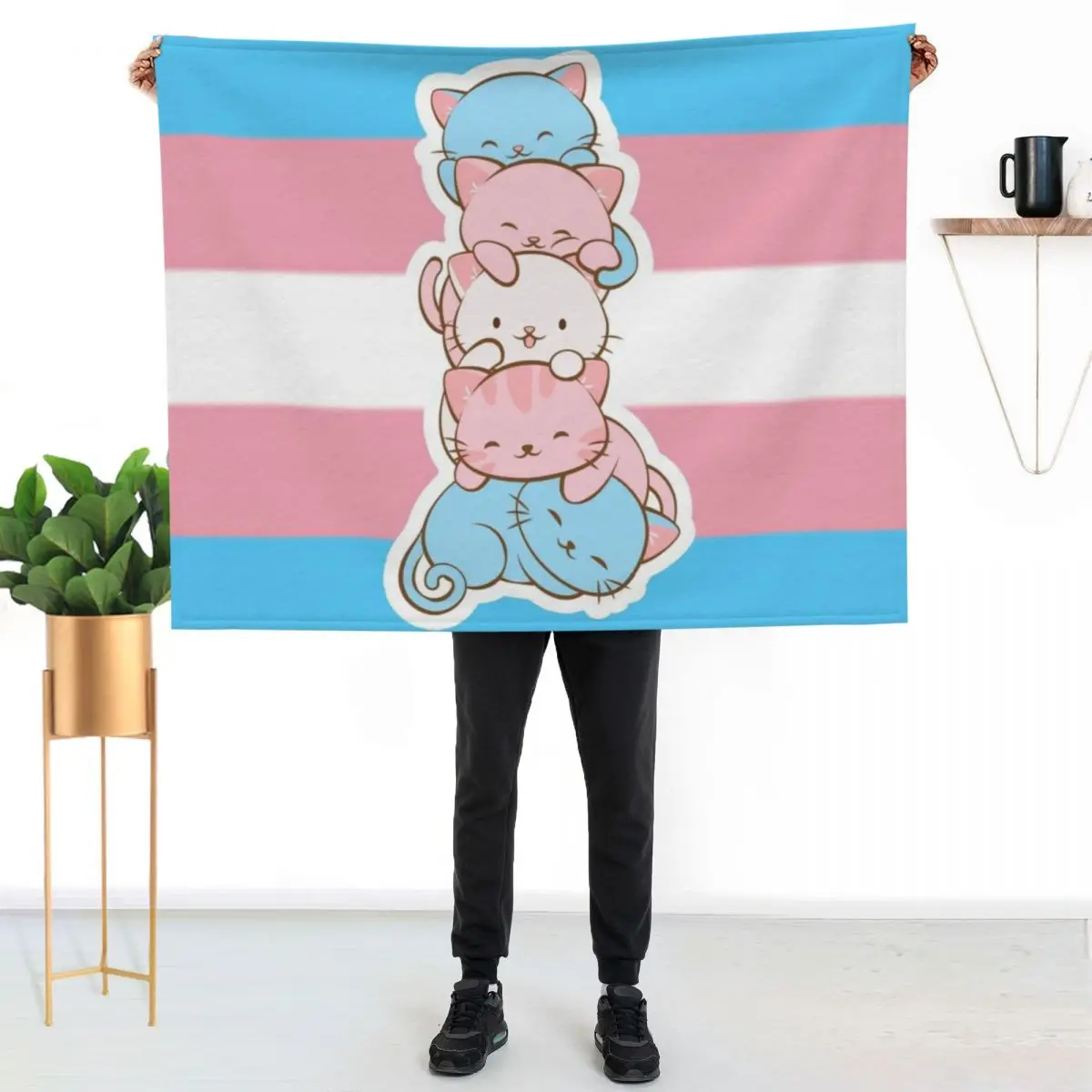 Transgender Pride Flag Cute Kawaii Cats Subtle LGBTQ Trans Pride Throw Blanket wednesday Extra Large Throw for babies Blankets