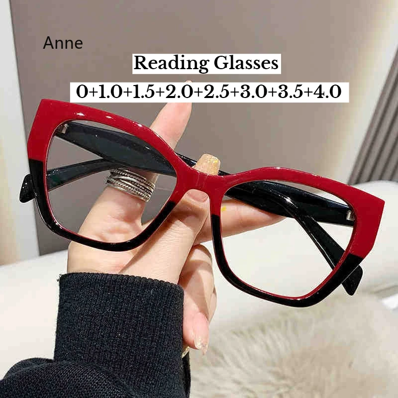 

Новинка 2025, очки для чтения «кошачий глаз», женская модная оправа для очков из ПК, плоские очки, роскошные оптические очки с защитой от синего света