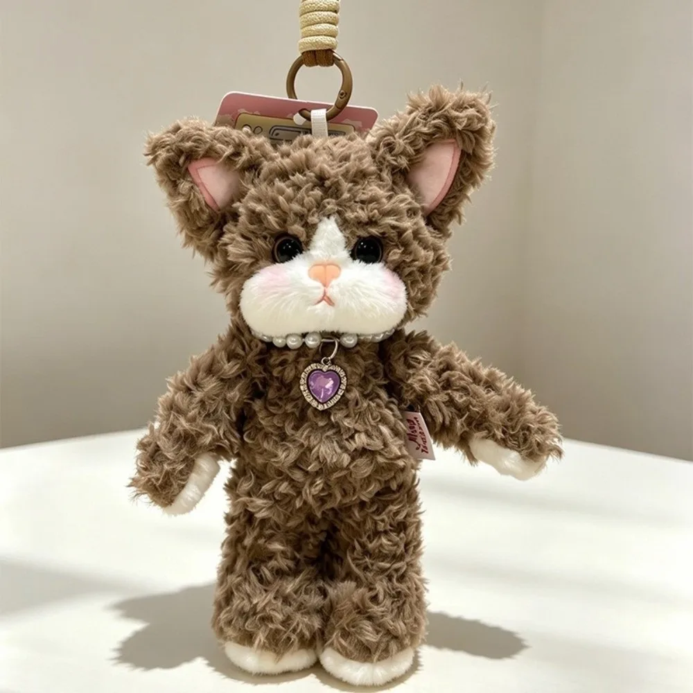 Cute Soft Cat Keychain Animal Shape Curly German Cat Stuffed Bag Charm Adorable Cartoon Fluffy Ornament Holiday Gift