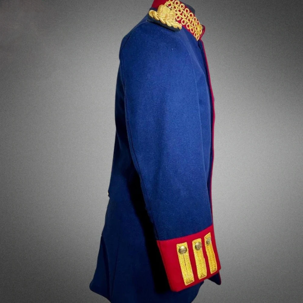 الزي العسكري نابليونيك في القرون الوسطى للرجال سترة عصرية زرقاء معطف هوسار الألماني الإمبراطوري ملابس جندي الضابط الاستعماري