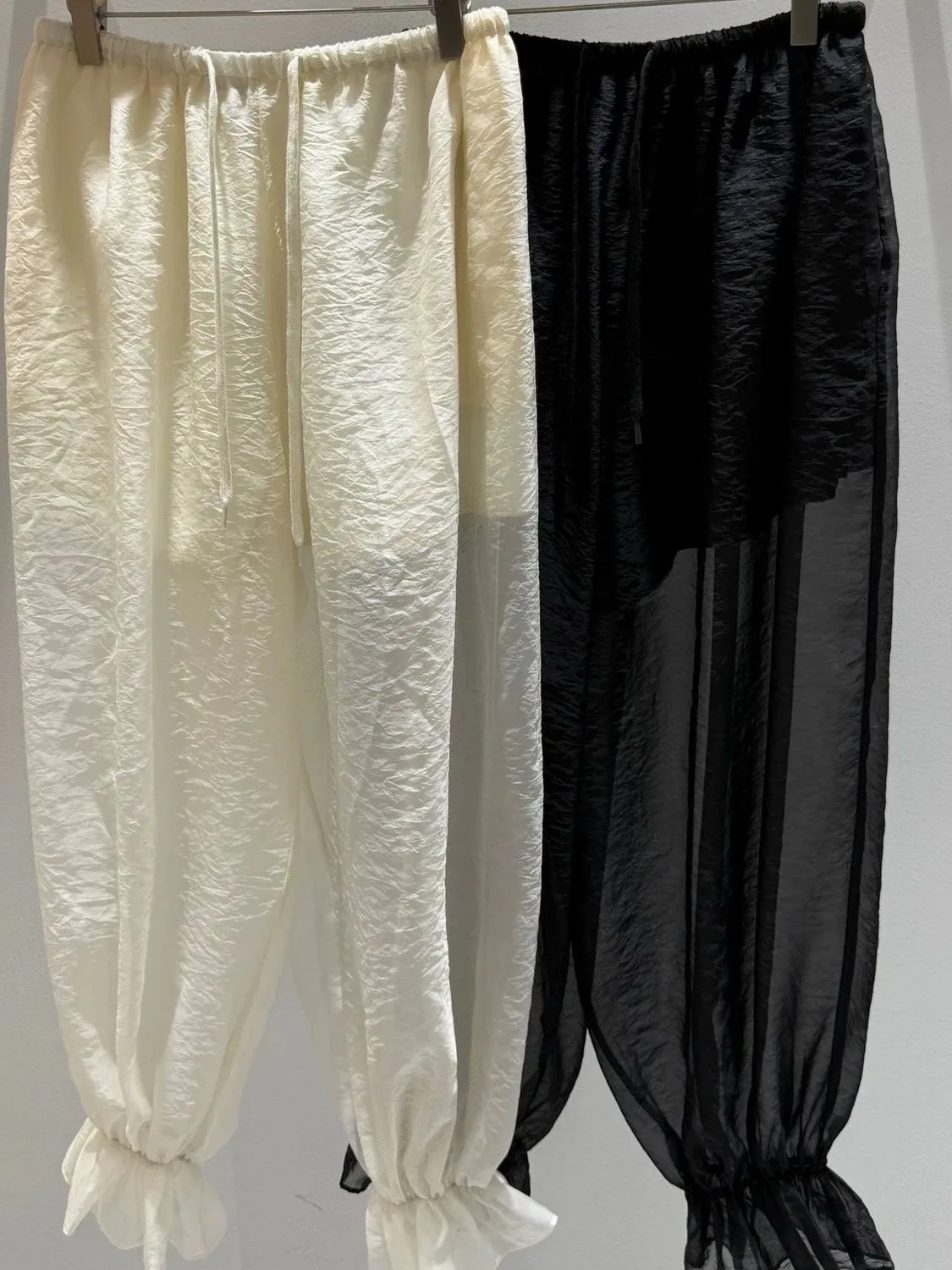 

Japanese Summer See Through Yarn Design Versatile Elastic Waisted Harem Long Pants