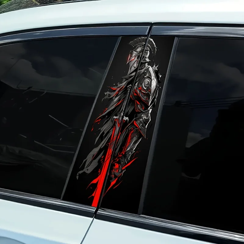 2Pcs Spartan Warrior Defense Car Sticker - Cartoon Themed PVC B Pillar Sticker, Waterproof and Scratch Resistant