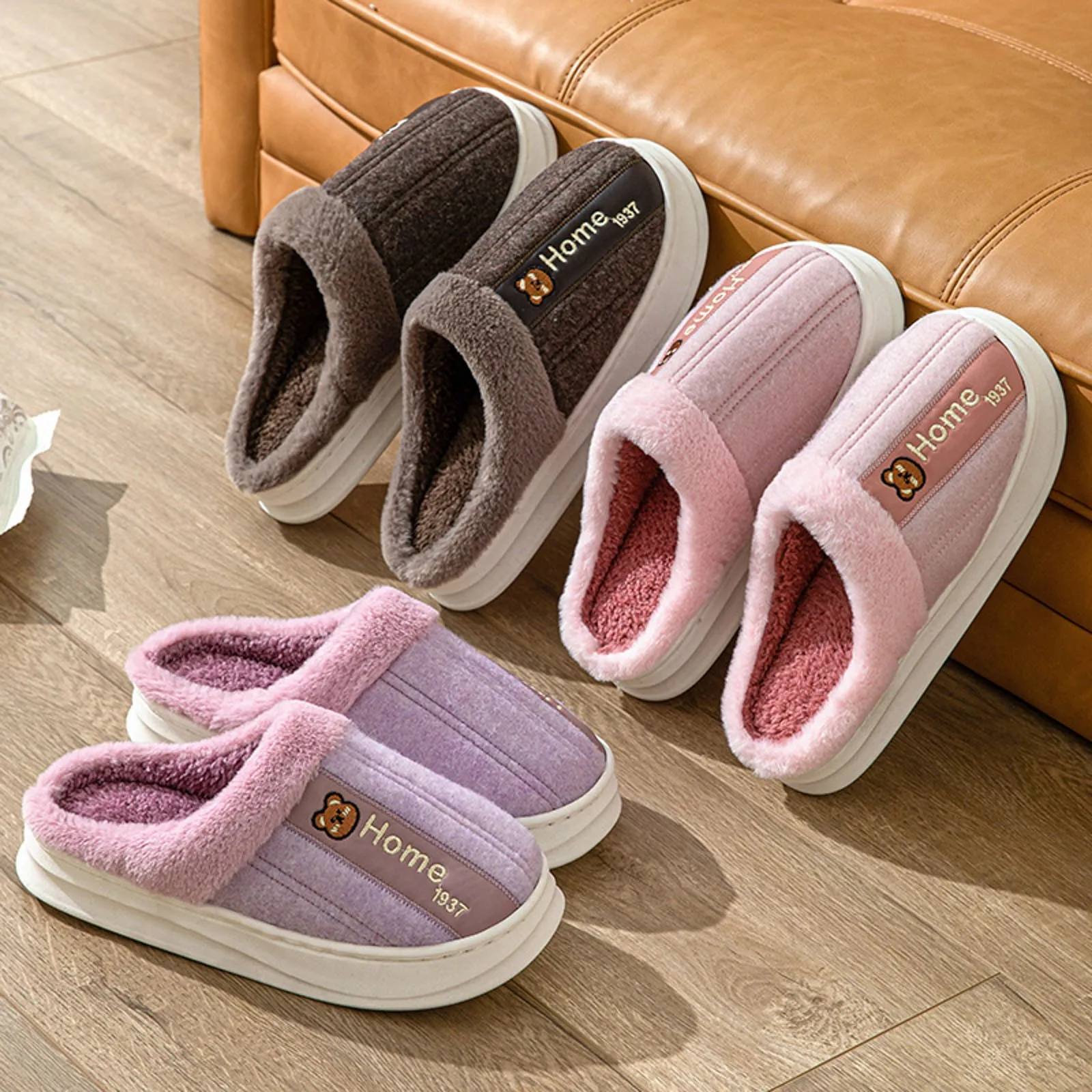 Winter Warm Cotton Slippers For Men Home Wear-Resistant Cartoon Non-Slip Indoor Slides Couple Bedroom Shoes Classic Men Slippers