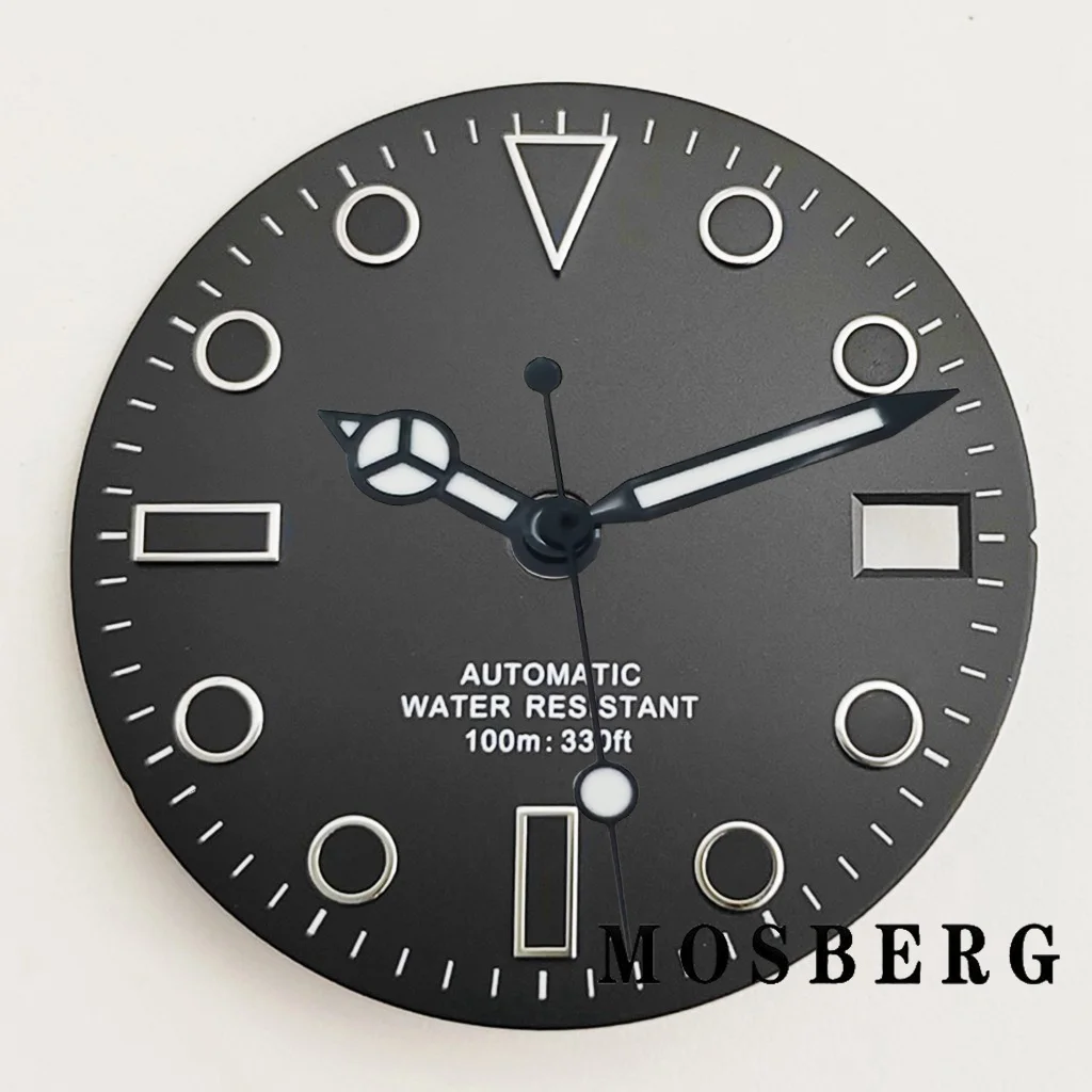 28.5 مللي متر NH35 NH36 ساعة الطلب مع ساعة الأيدي العقيمة أسود أبيض ساعة وجوه الحركة التلقائية الملحقات