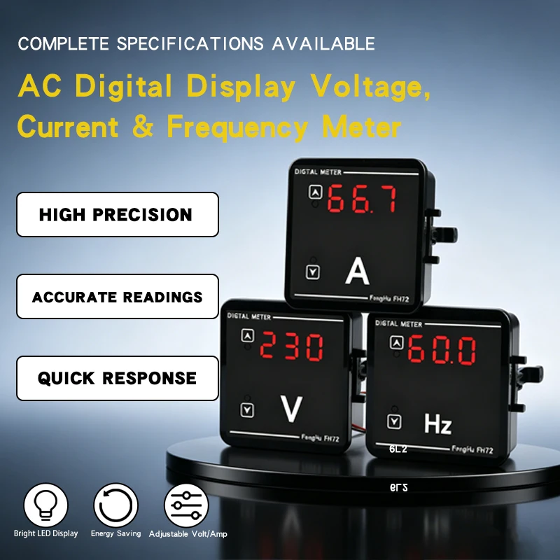 FH-72VAH AC Voltage and Current Frequency Meter, Digital Display, Dual Display, Triple Display, AC 50-500V Digital Instrument,