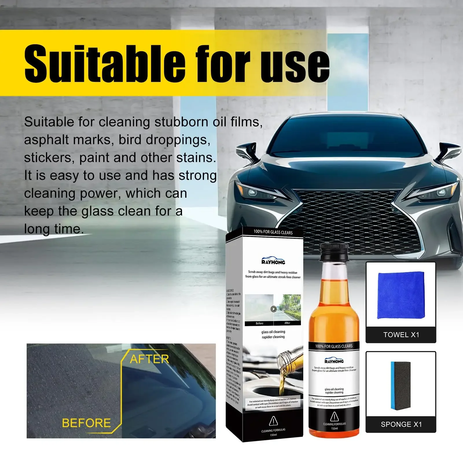 Multifunctional Glass Oil Film Foam Remover,For Your Car Glass, Camera, Paint, Kitchen, Furniture, Leather Goods, Makeup Mirrors