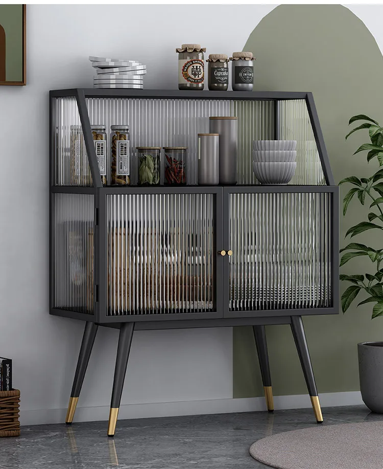 

Nordic wrought iron wine cabinet integrated wall rack cupboard narrow Changhong glass side cabinet stainless steel storage cabin