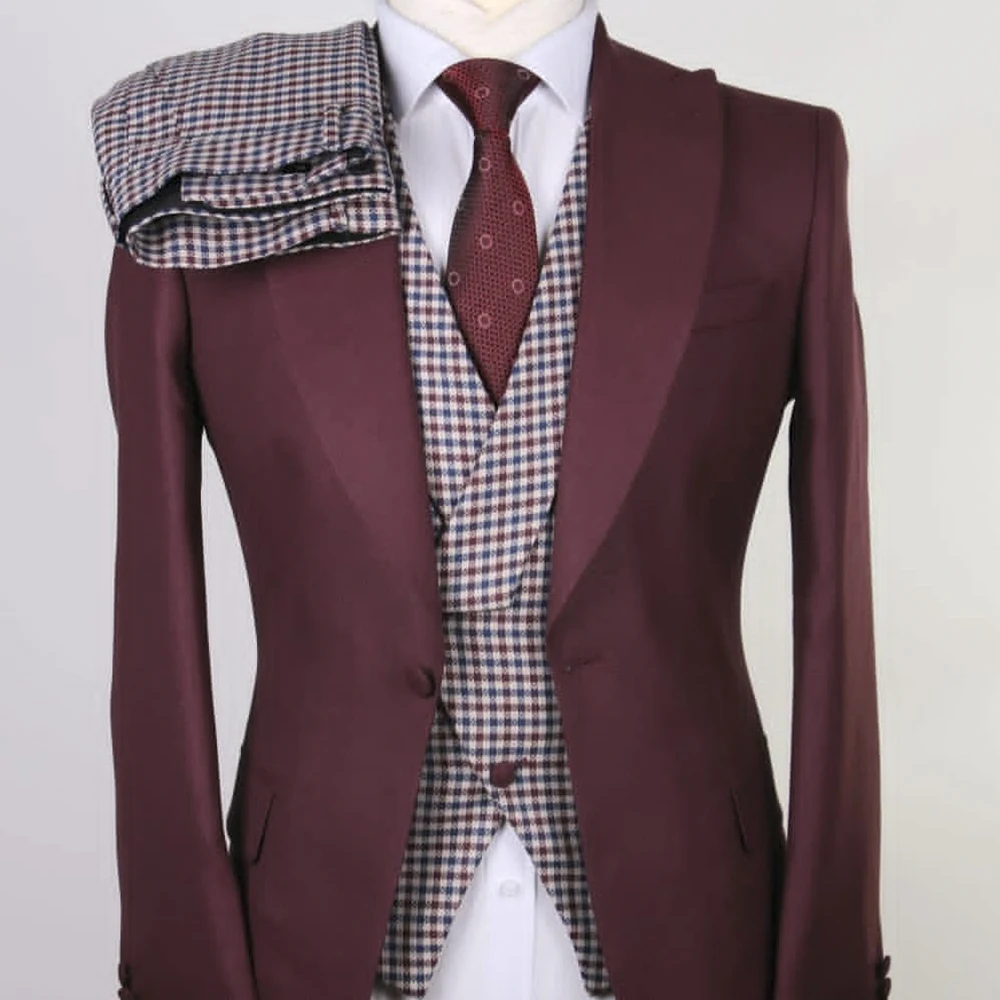 

SILIWEYA Customzied Slim Fit Men's Suits Elegant One-Button Peak Lapel Skinny 3 Piece Jacket Pants Vest Party Full Sets Costume