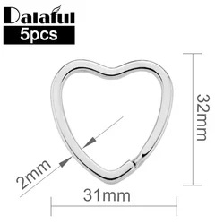 5 Pcs /Lot Simple 32mm Key Holder Love Heart Split Rings Metal Keyring Silver Color Keychain Accessories Free Shipping P005