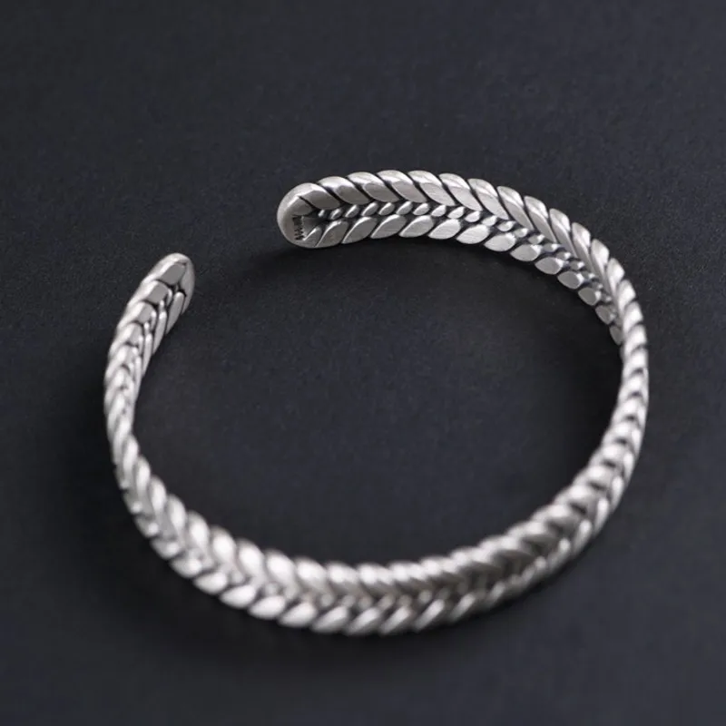 BOCAI Real S990 Pure Silver Jewelry Retro Hand-Woven Silver Silk Wheat Ears Simple Woman Bracelet Holiday Gifts