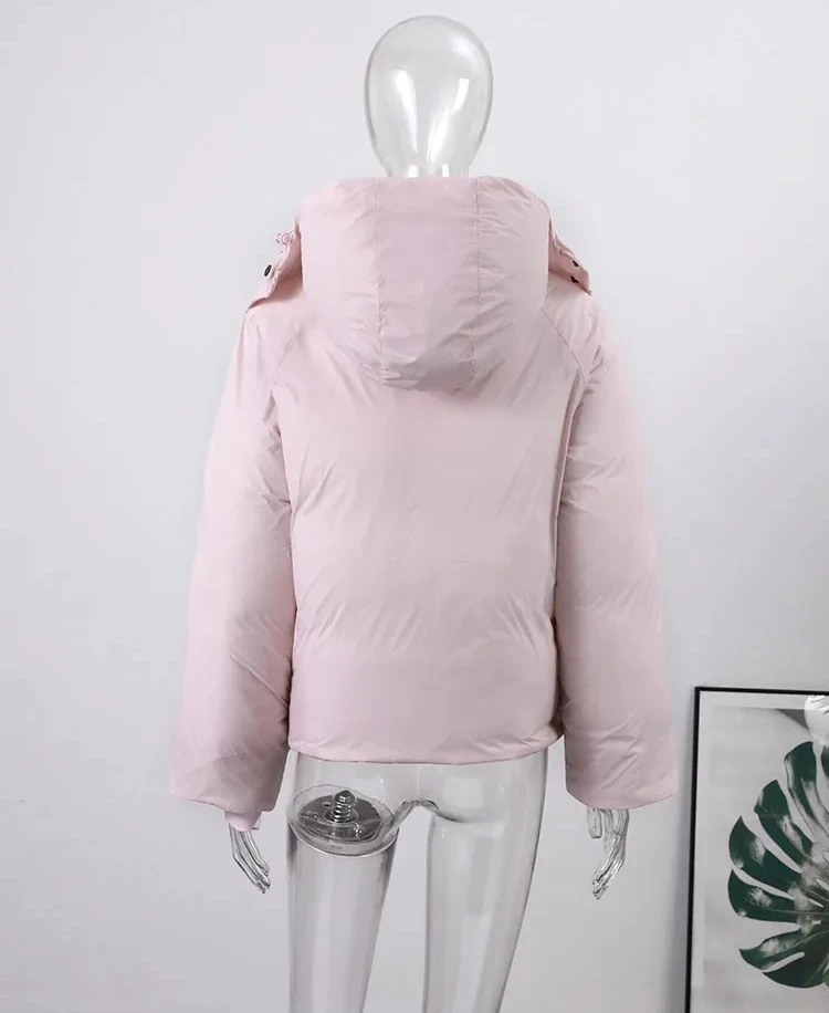 Jaqueta casual acolchoada com capuz feminina solta mangas compridas bolsos com zíper casacos com gola