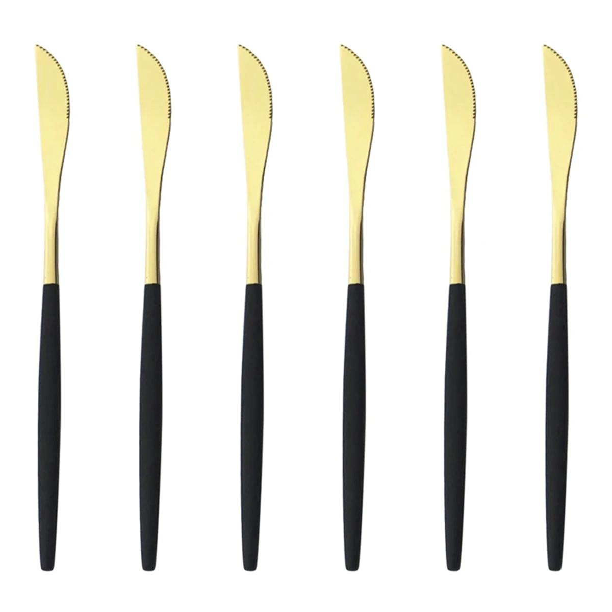 6Pcs Black Gold Dessert Knives Cutlery Set Fruit Knife Dinnerware Mirror Stainless Steel Kitchen Flatware Tableware Silverware
