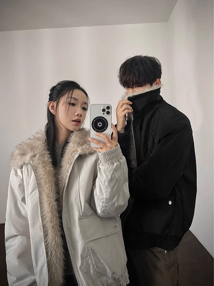 

Men's Thiened Faux Fur Collar down Jaet Quilted Hooded Coat Warm Sli Cleanfit High End Feel Winter Cotton Jaet