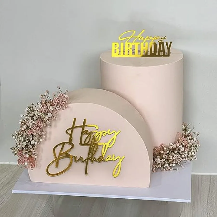 15Piece Gold Happy Birthday Cake Toppers Acrylic Mirror Inserts for Cakes Cupcakes Desserts 15 Styles 15pcs gold