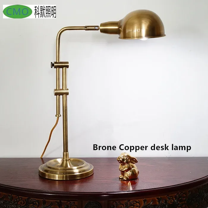 

High Quality Copper Table Lamp E27 Adjustable Fashion Vintage Ofhead Copper Table Lamp Pure Copper Scalable Desk Lamp