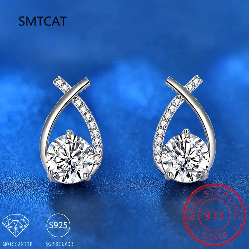 925 Sterling Silver 0.5 Carat * 2 Moissanite Cross Earrings Fashion Design Light Luxury Casual High-End Decoration Ladies