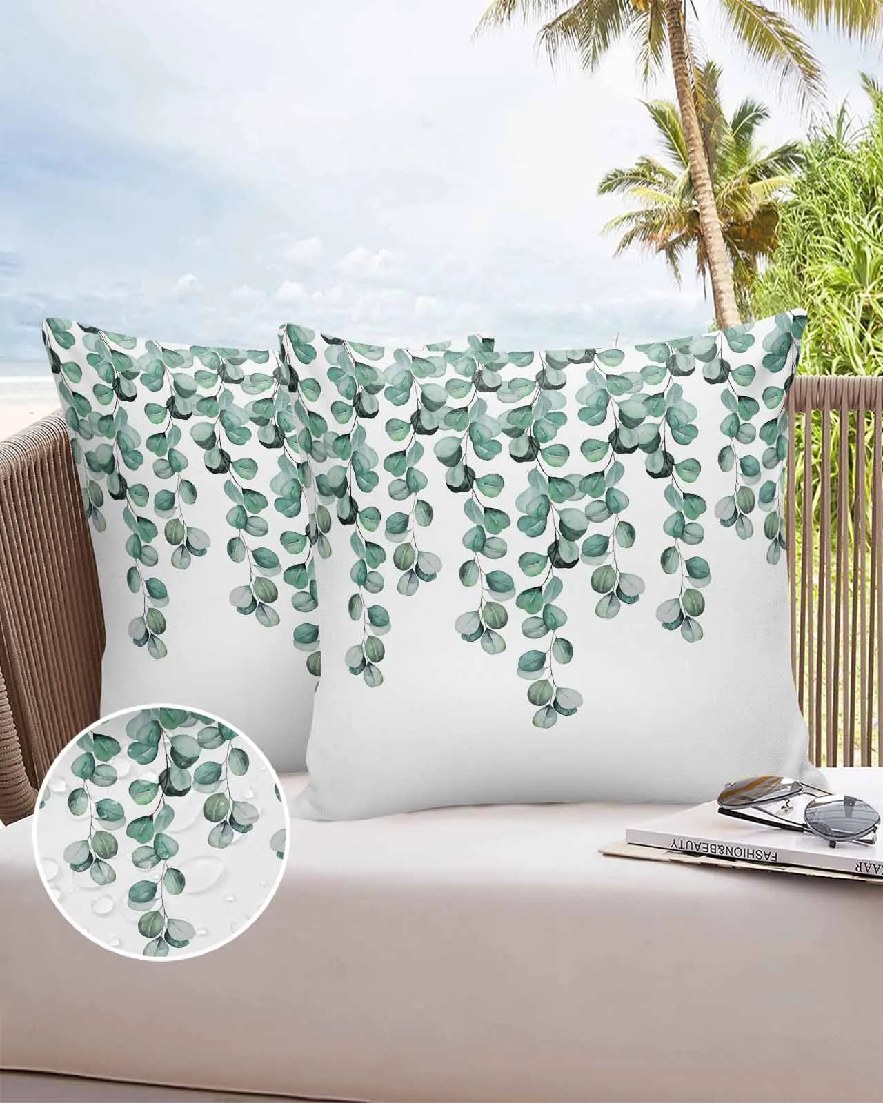 2/4 Pcs Eucalyptus Leaves Branches Texture Waterproof Pillowcase Office Sofa Throw Pillow Case Car Cushion Cover Home Decor