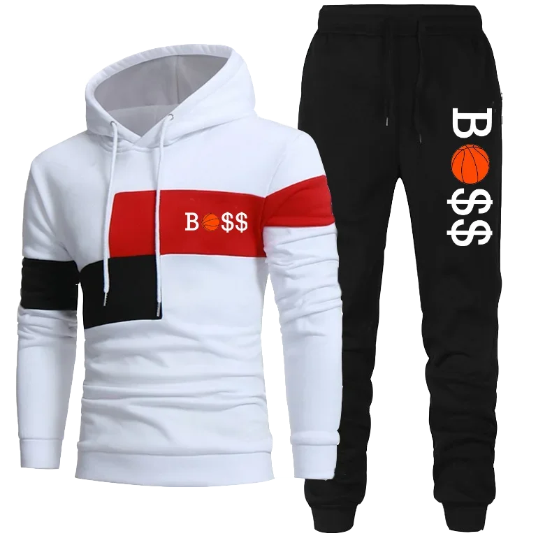 Fashion Mens Print Tracksuit Hooded Sweatshirts and Jogger Pants High Quality Gym Outfits Autumn Winter Casual Sports Hoodie Set