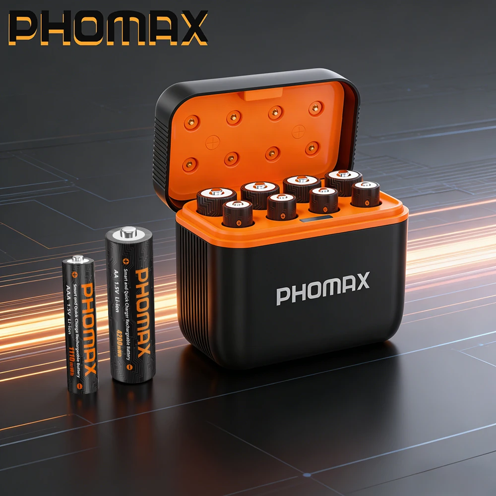 PHOMAX 8‑Slot AA/AAA 1.5V Lithium Rechargeable Battery Charger Box AA 4200mWh AAA 1110mWh Rechargeable Cell For Toy Camera Remot