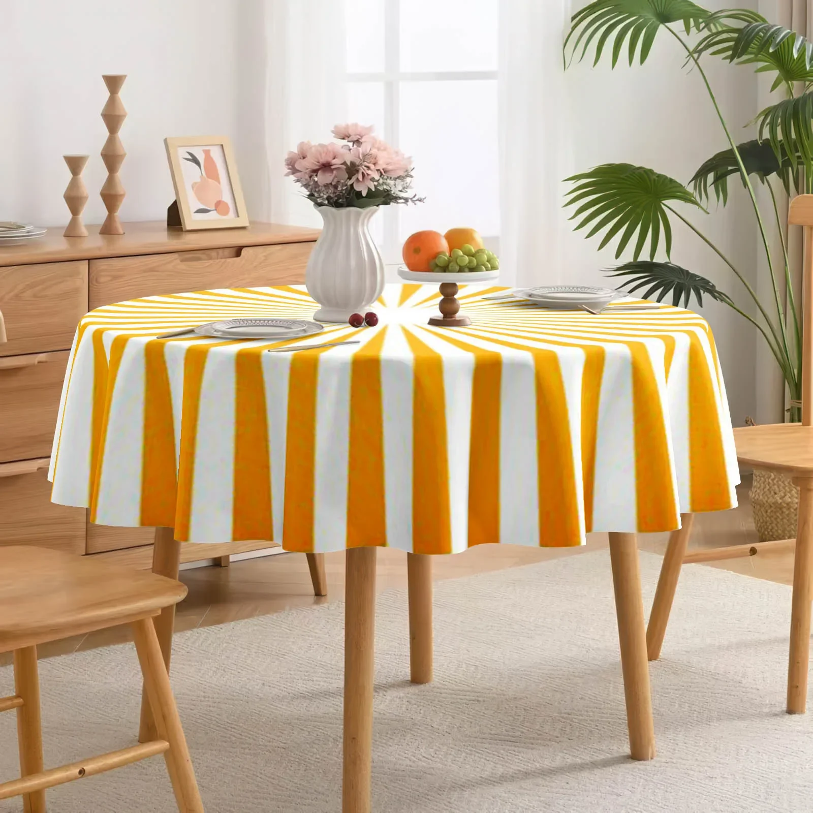 1 PC Radial orange and white striped pattern tablecloth, for festive parties, outdoor decoration, kitchen accessoriesxzj
