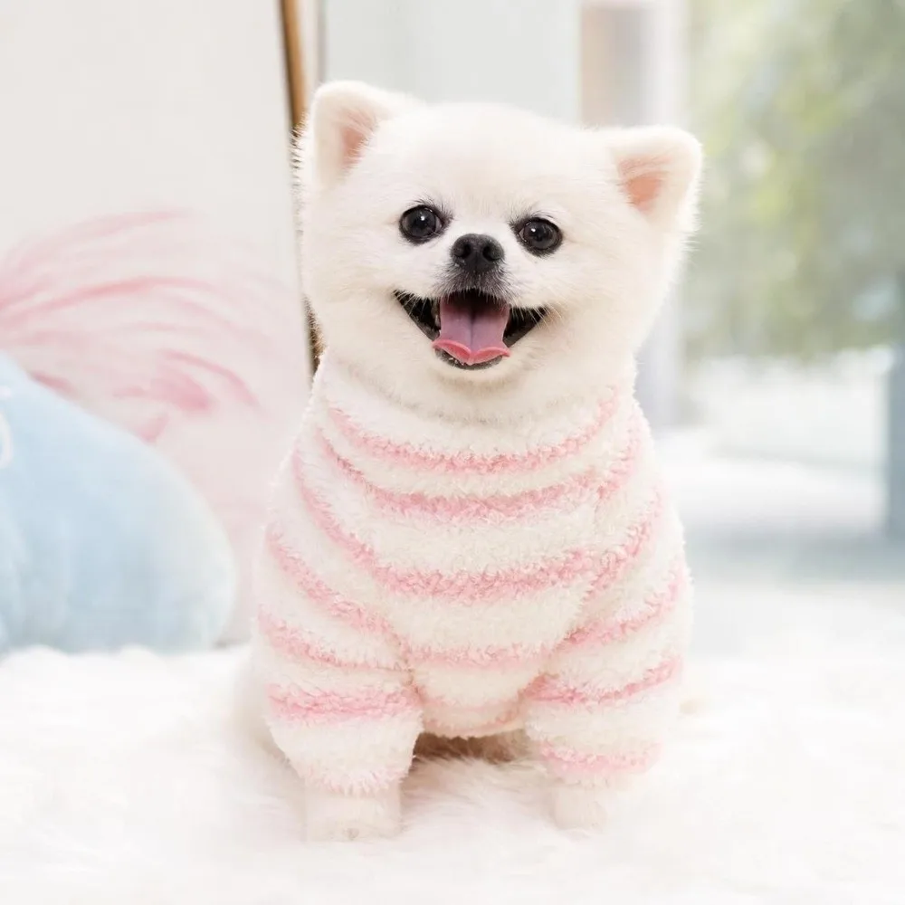 Fashion Winter Dog Warm Clothes Stripes Windproof Dog Hiking Jacket Soft Thickened Pet Clothes Cat