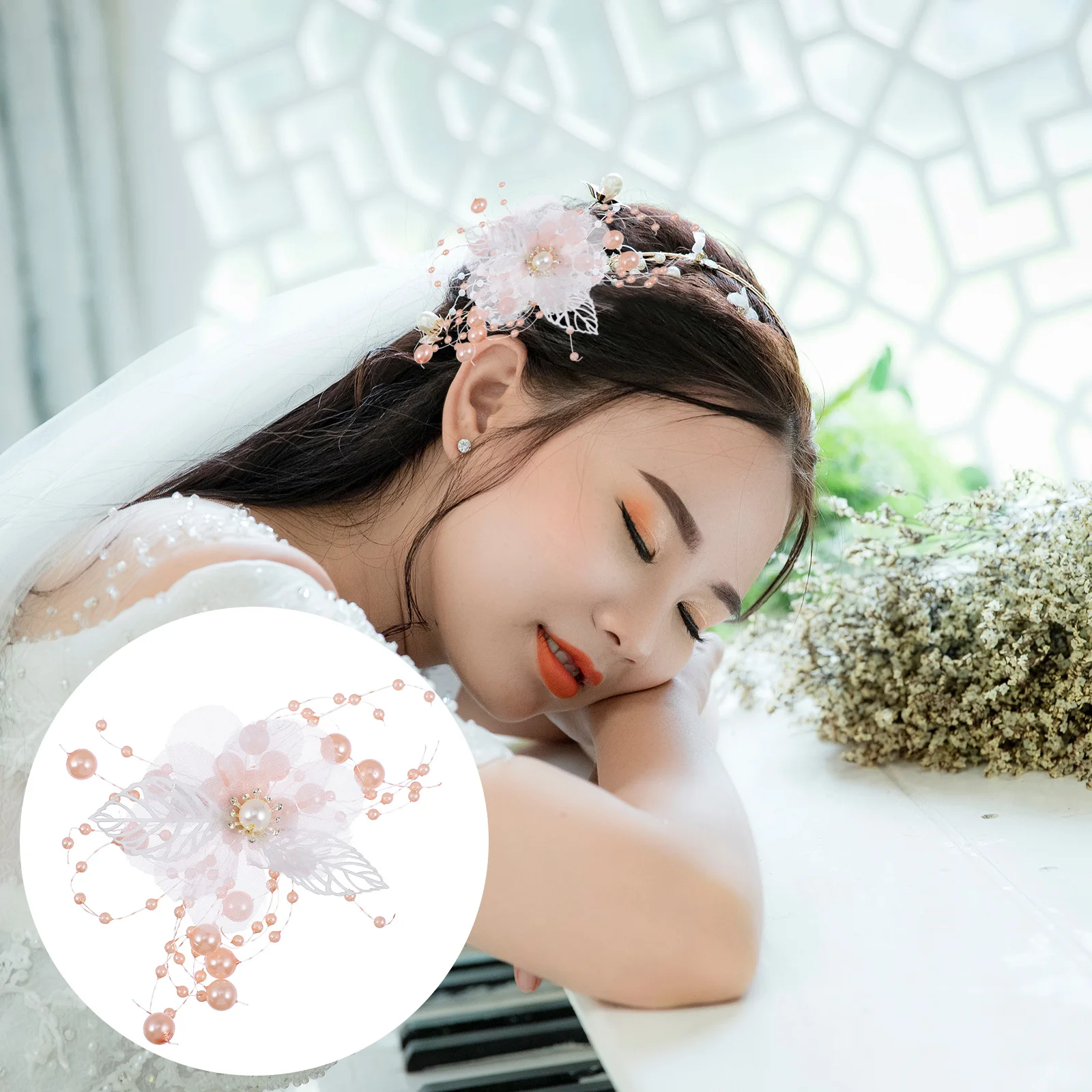 

3 Pcs Flower Bead Chain Hair Clip Bridal Accessories Bride Clips Wedding Artificial Pearls Barrettes Stylish Design