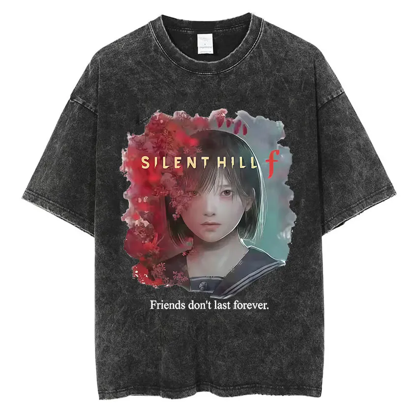

Vintage Washed Silent Hill F 2025 Game Graphic T-Shirts Men Women High Quality Harajuku Oversized Cotton T Shirt Y2k Streetwear