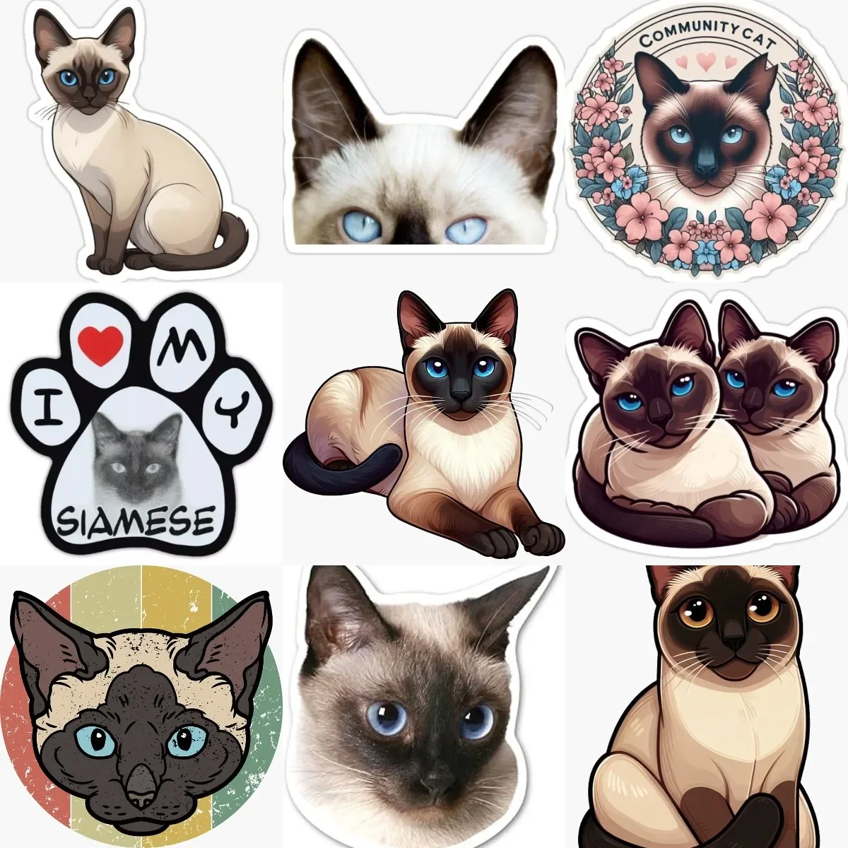 

Cute Siamese Cat Cute Pets PVC Personalized Sticker Fridge Table Wall Car Van Bicycle Window Motorcycle Decal Accessories